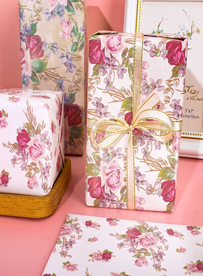 Whaline 12 Sheet Vintage Floral Wrapping Paper Spring Retro Flower Gift Wrap Paper 27.6 x 19.7 Inch Decorative Holiday Folded Art Paper for Birthday Wedding Baby Shower Party DIY Craft Packing - Image 5